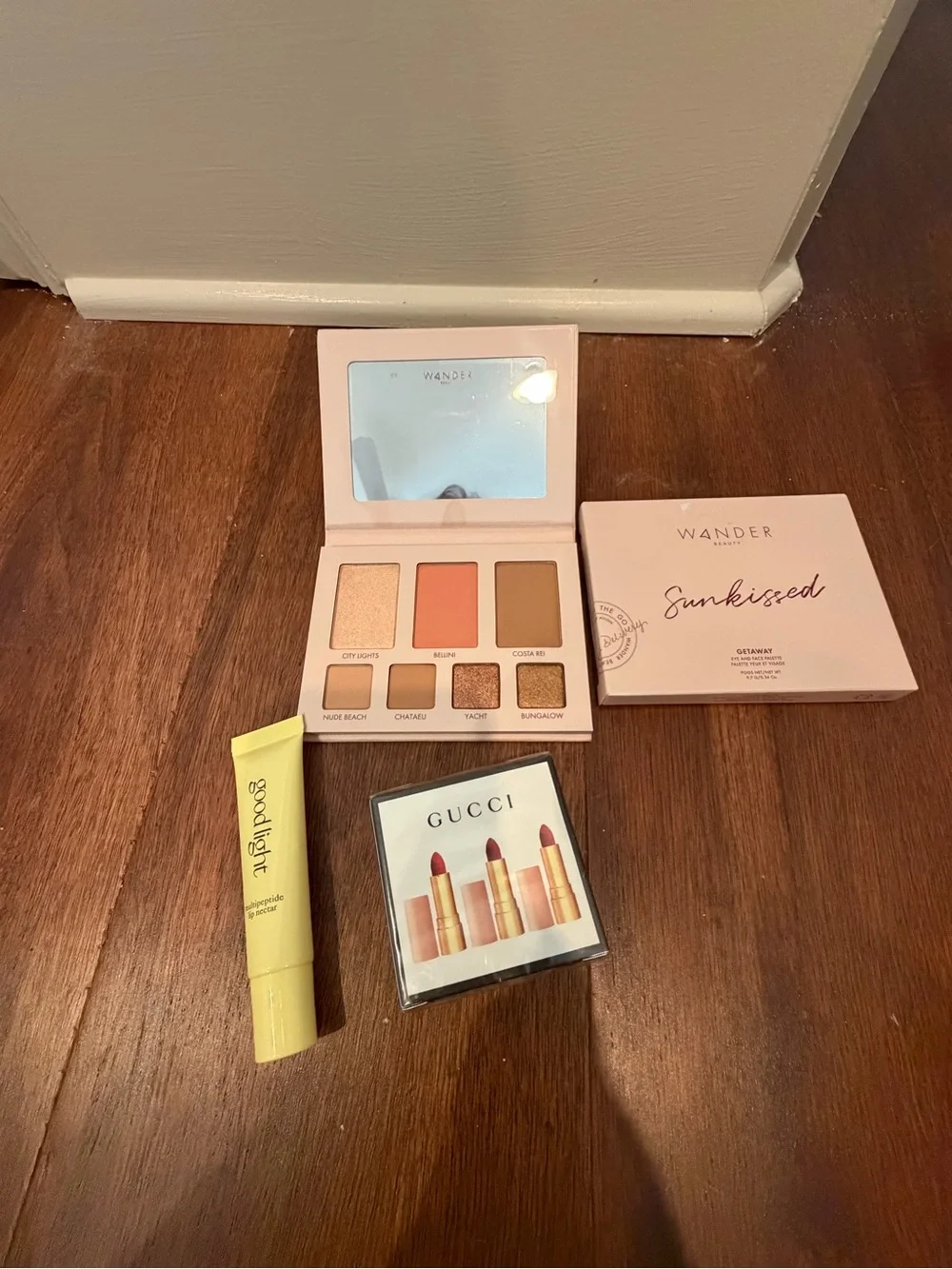 Wander Beauty Sunkissed Palette, Gucci lipstick, good light gloss